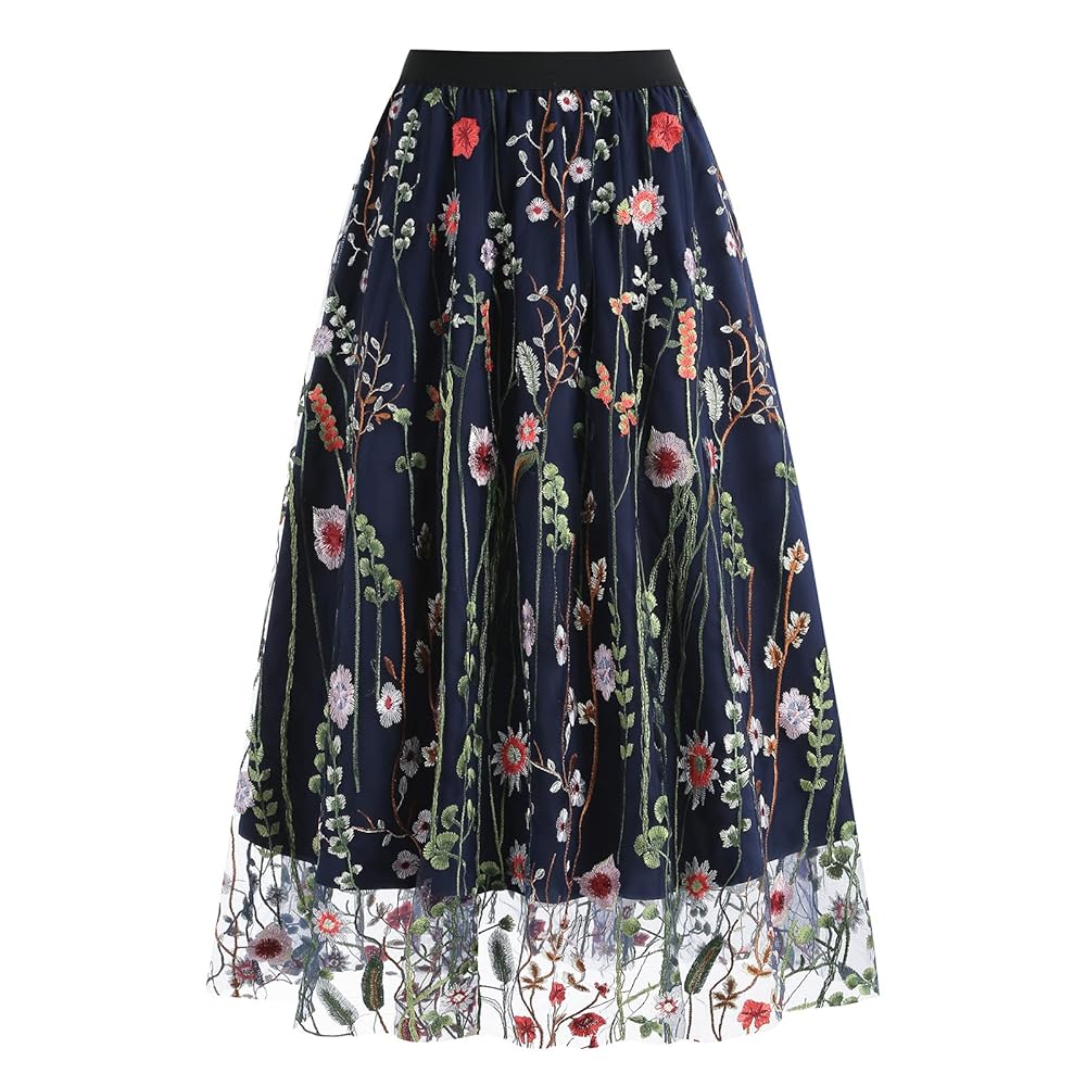 Amazon.com: Women Vintage Floral Embroidered Tulle Midi
